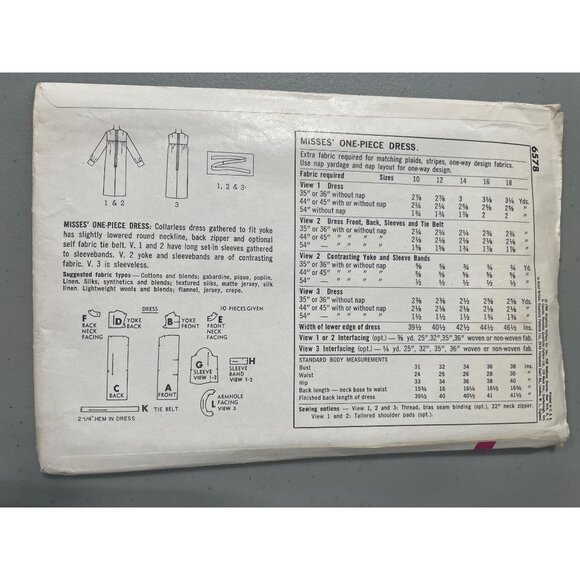 Simplicity 6578 Sewing Pattern Size 12 Misses One Piece Dress Vintage 60s UNCUT - Picture 3 of 7